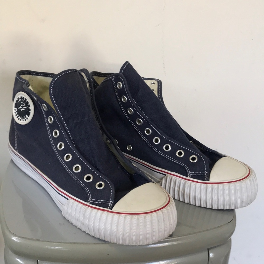 PF flyers sneaker high top lace up blue white